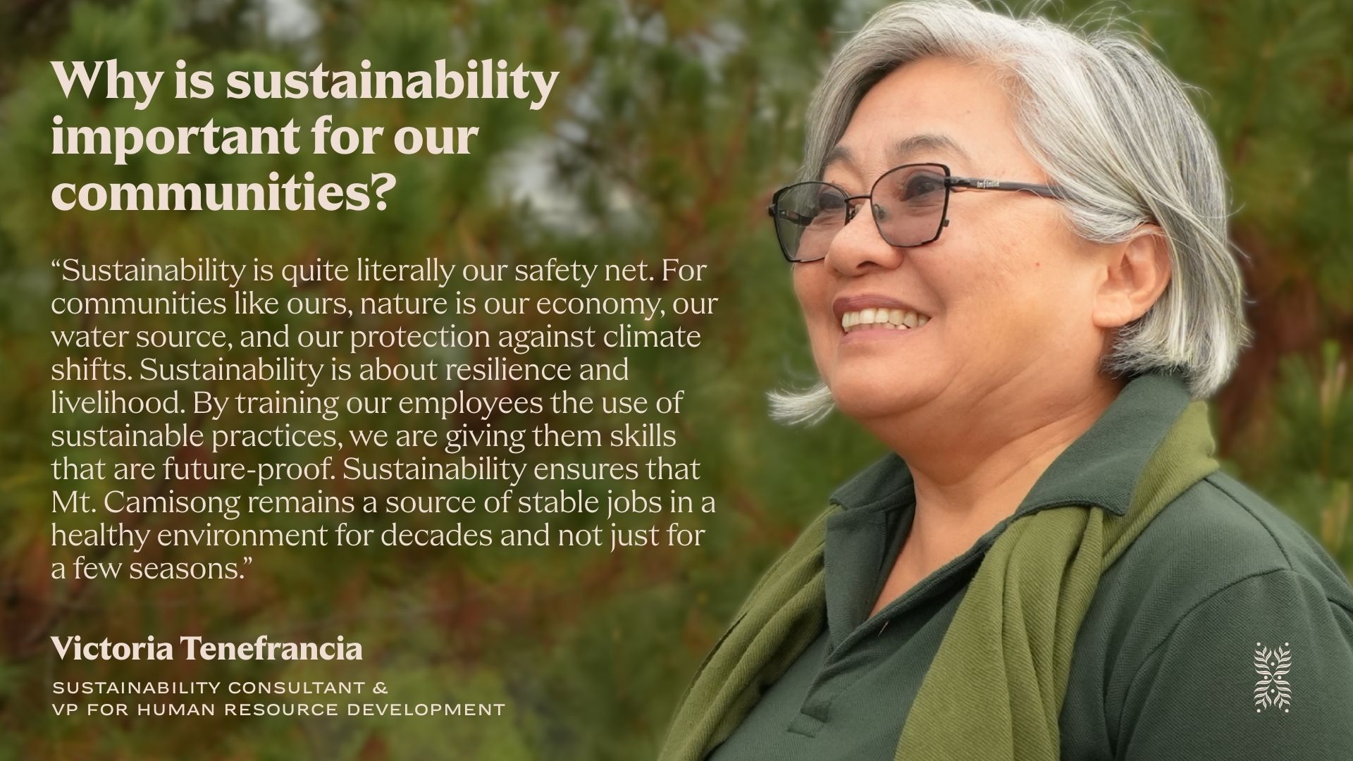 Mt. Camisong sustainability consultant and HR head Tita Beki, championing green workplace practices in Benguet