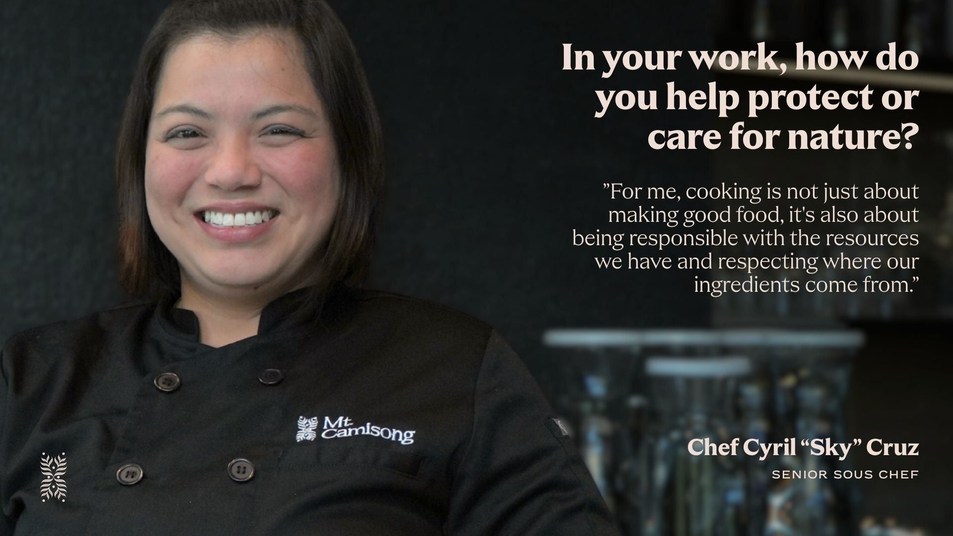 Senior Sous Chef Sky Cruz of Alapaap Dining practicing sustainable cooking and zero-waste kitchen habits at Mt. Camisong