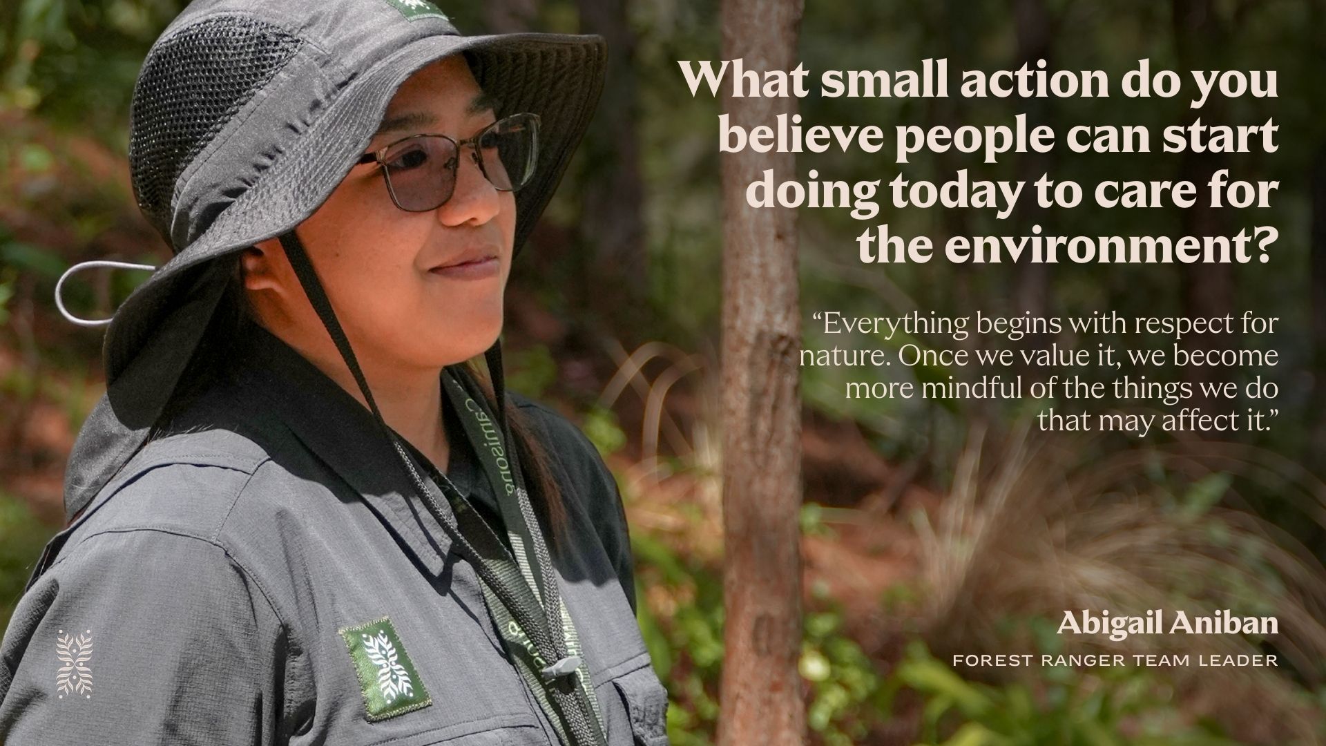 Mt. Camisong Forest Ranger Abigail Aniban on a hiking trail, educating guests on biodiversity and sustainability