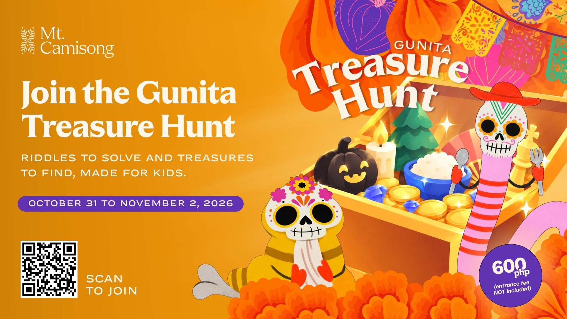 Poster for the Gunita Treasure Hunt for kids at Mt. Camisong Forest Park, October 31 to November 2